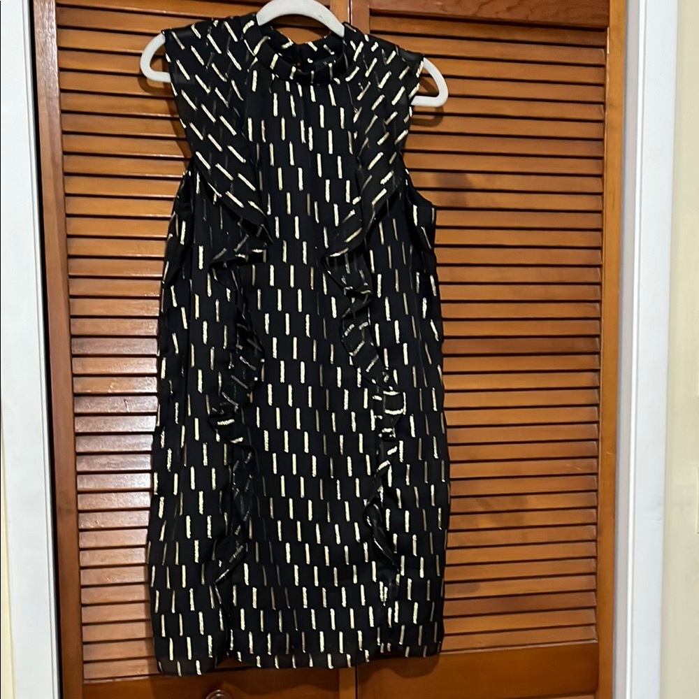 Worthington Black and Gold Sheath Mini Dress Mock Neck